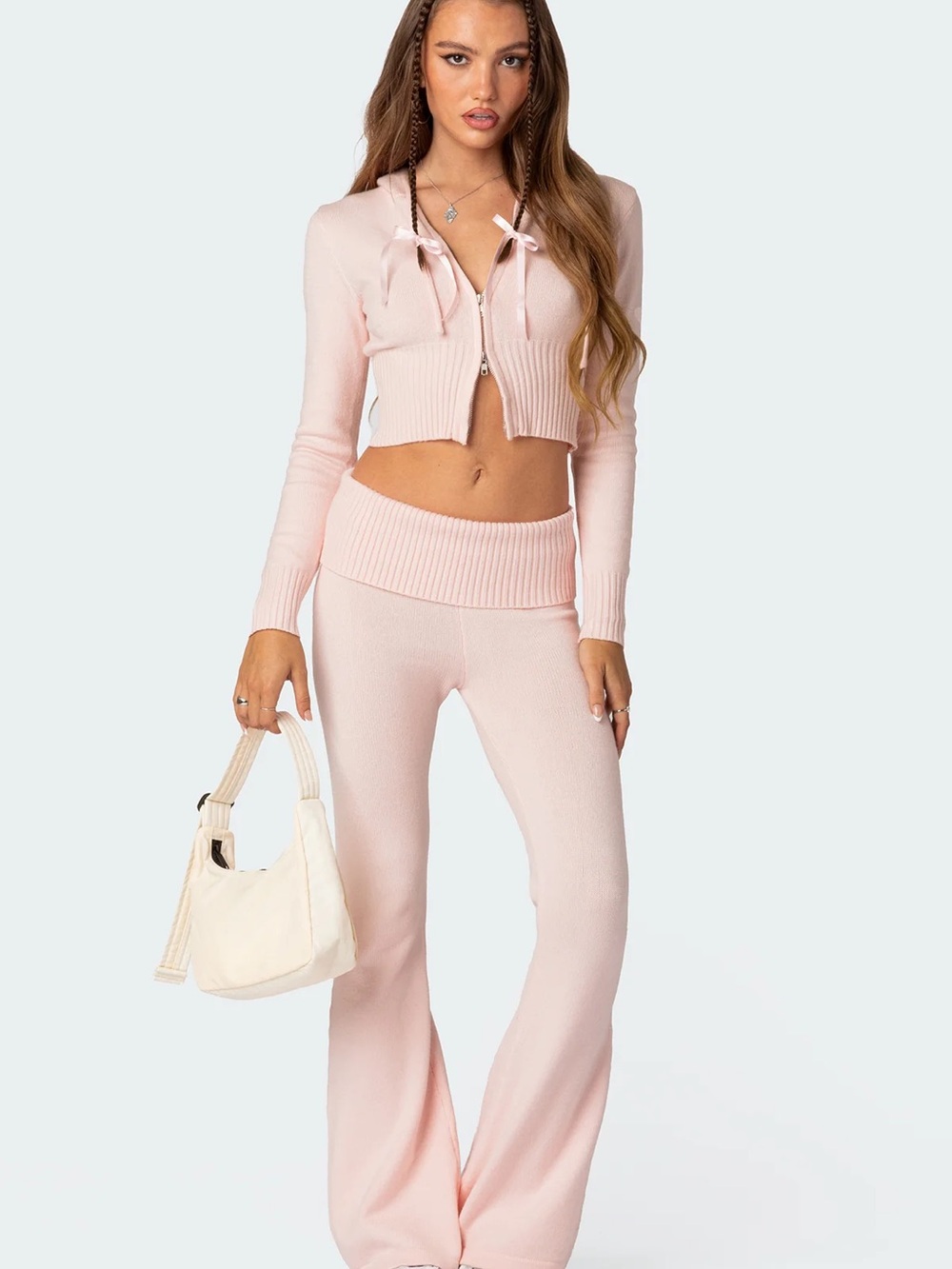 Edikted Desiree Knitted Low Rise Fold Over Pants NWT